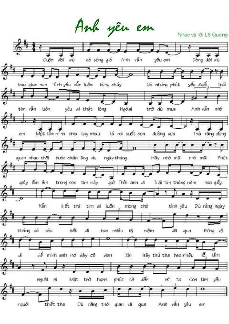 Sheet nhạc Anh Yêu Em